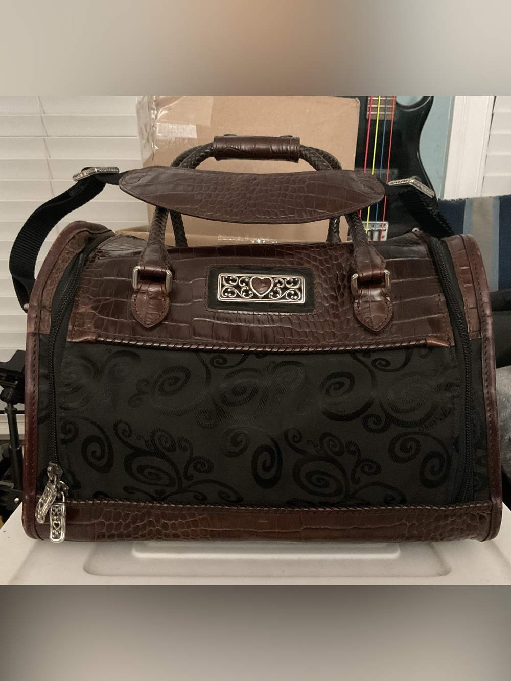 RARE Brighton Croc Embossed Travel Vanity Train Case Weekender COMPLETE - Picture 2 of 16